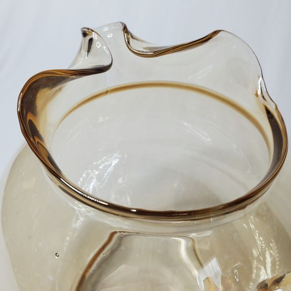 Vintage Amber Ball Pitcher Blown Glass Applied Handle Smooth Design Ripple Mouth - Picture 9 of 12